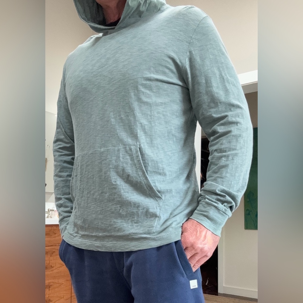 Theory Cosmos Lightweight Long Sleeve Hoodie Shirt. Blue-green.  Mens L
XLNT!
